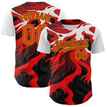Load image into Gallery viewer, Custom White Orange Black-Yellow 3D Pattern Design Rave Party Flame Lava Authentic Baseball Jersey
