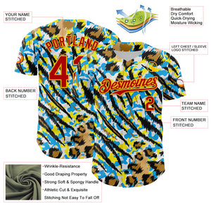 Custom White Red-Gold 3D Pattern Design Rave Party Animal Tiger And Leopard Print Authentic Baseball Jersey