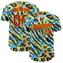 Load image into Gallery viewer, Custom White Red-Gold 3D Pattern Design Rave Party Animal Tiger And Leopard Print Authentic Baseball Jersey
