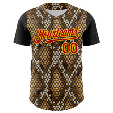 Load image into Gallery viewer, Custom Black Red-Gold 3D Pattern Design Rave Party Animal Snake Python Print Authentic Baseball Jersey
