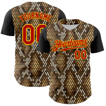 Load image into Gallery viewer, Custom Black Red-Gold 3D Pattern Design Rave Party Animal Snake Python Print Authentic Baseball Jersey
