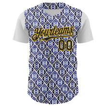 Load image into Gallery viewer, Custom White Black Royal-Gold 3D Pattern Design Rave Party Monogram Geometric Shape Authentic Baseball Jersey
