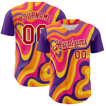 Custom Purple Red-White 3D Pattern Design Rave Party Marble Lava Authentic Baseball Jersey