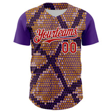 Charger l&#39;image dans la galerie, Custom Purple Red-White 3D Pattern Design Rave Party Animal Snake Python Print Authentic Baseball Jersey
