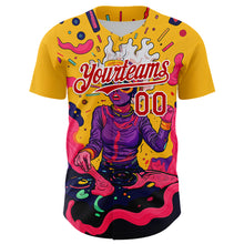 Load image into Gallery viewer, Custom Gold Red-White 3D Pattern Design Rave Party Trippy Disco Authentic Baseball Jersey

