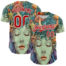 Load image into Gallery viewer, Custom Green Red-White 3D Pattern Design Rave Party Trippy Magic Mushroom Authentic Baseball Jersey
