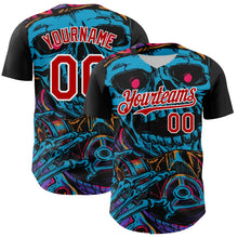 Laden Sie das Bild in den Galerie-Viewer, Custom Black Red-White 3D Pattern Design Burner Costumes Horror Skull Authentic Baseball Jersey
