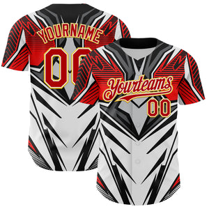 Custom White Red Black-Yellow 3D Pattern Design Burner Costumes Cyber Punk Authentic Baseball Jersey