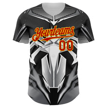 Charger l&#39;image dans la galerie, Custom Black Red-Yellow 3D Pattern Design Burner Costumes Mecha Authentic Baseball Jersey
