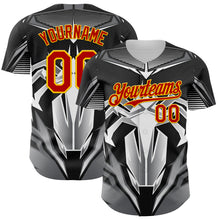 Charger l&#39;image dans la galerie, Custom Black Red-Yellow 3D Pattern Design Burner Costumes Mecha Authentic Baseball Jersey
