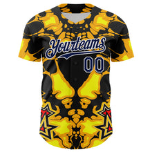 Load image into Gallery viewer, Custom Black Navy Yellow-White 3D Pattern Design Burner Costumes Flame Authentic Baseball Jersey
