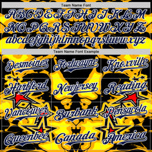 Load image into Gallery viewer, Custom Black Navy Yellow-White 3D Pattern Design Burner Costumes Flame Authentic Baseball Jersey
