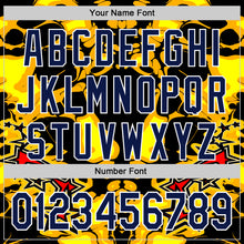 Load image into Gallery viewer, Custom Black Navy Yellow-White 3D Pattern Design Burner Costumes Flame Authentic Baseball Jersey
