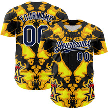 Load image into Gallery viewer, Custom Black Navy Yellow-White 3D Pattern Design Burner Costumes Flame Authentic Baseball Jersey
