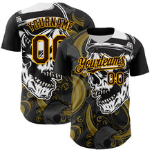 Загрузить изображение в средство просмотра галереи, Custom Black Brown Yellow-White 3D Pattern Design Burner Costumes Skull Authentic Baseball Jersey

