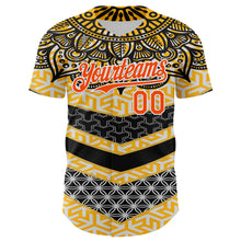 Load image into Gallery viewer, Custom Yellow Orange Black-White 3D Pattern Design Burner Costumes Tribal Authentic Baseball Jersey
