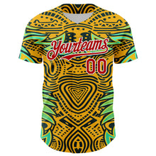 Load image into Gallery viewer, Custom Gold Red Black Green-White 3D Pattern Design Burner Costumes Tribal Authentic Baseball Jersey
