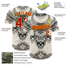 Laden Sie das Bild in den Galerie-Viewer, Custom Cream Red-Yellow 3D Pattern Design Burner Costumes Hell Skull Authentic Baseball Jersey
