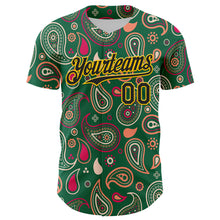 Load image into Gallery viewer, Custom Kelly Green Black-Yellow 3D Pattern Design Burner Costumes Paisley Bandana Authentic Baseball Jersey
