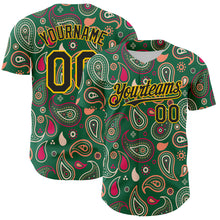 Load image into Gallery viewer, Custom Kelly Green Black-Yellow 3D Pattern Design Burner Costumes Paisley Bandana Authentic Baseball Jersey
