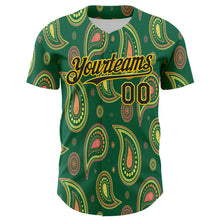 Load image into Gallery viewer, Custom Kelly Green Black-Yellow 3D Pattern Design Burner Costumes Paisley Bandana Authentic Baseball Jersey
