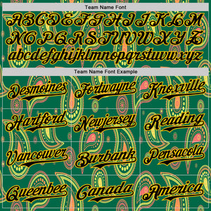Custom Kelly Green Black-Yellow 3D Pattern Design Burner Costumes Paisley Bandana Authentic Baseball Jersey