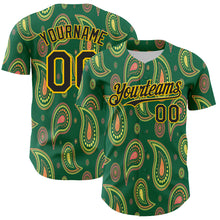 Load image into Gallery viewer, Custom Kelly Green Black-Yellow 3D Pattern Design Burner Costumes Paisley Bandana Authentic Baseball Jersey
