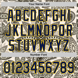 Custom Cream Navy-Yellow 3D Pattern Design Burner Costumes Paisley Bandana Authentic Baseball Jersey