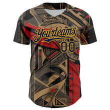 Charger l&#39;image dans la galerie, Custom Black Navy-Yellow 3D Pattern Design Burner Costumes Abstract Shape Authentic Baseball Jersey
