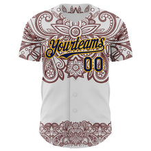 Load image into Gallery viewer, Custom White Navy Red-Yellow 3D Pattern Design Burner Costumes Paisley Bandana Authentic Baseball Jersey
