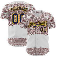 Load image into Gallery viewer, Custom White Navy Red-Yellow 3D Pattern Design Burner Costumes Paisley Bandana Authentic Baseball Jersey
