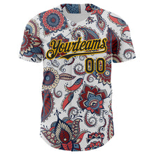Load image into Gallery viewer, Custom White Black-Yellow 3D Pattern Design Burner Costumes Paisley Bandana Authentic Baseball Jersey
