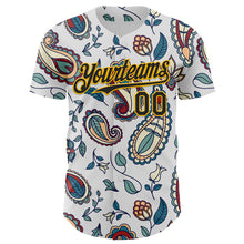 Load image into Gallery viewer, Custom White Black-Yellow 3D Pattern Design Burner Costumes Paisley Bandana Authentic Baseball Jersey
