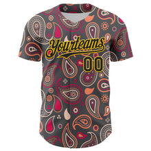Charger l&#39;image dans la galerie, Custom Steel Gray Black-Yellow 3D Pattern Design Burner Costumes Paisley Bandana Authentic Baseball Jersey
