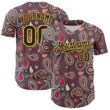 Charger l&#39;image dans la galerie, Custom Steel Gray Black-Yellow 3D Pattern Design Burner Costumes Paisley Bandana Authentic Baseball Jersey

