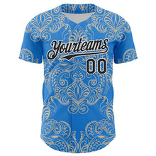 Load image into Gallery viewer, Custom Electric Blue Black-White 3D Pattern Design Burner Costumes Paisley Bandana Authentic Baseball Jersey
