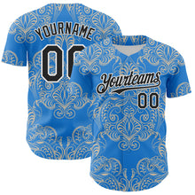 Load image into Gallery viewer, Custom Electric Blue Black-White 3D Pattern Design Burner Costumes Paisley Bandana Authentic Baseball Jersey
