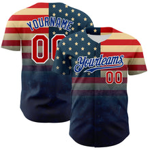 Charger l&#39;image dans la galerie, Custom Navy Red Royal-White 3D Gradient Retro American Flag Authentic Baseball Jersey
