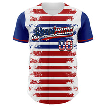 Charger l&#39;image dans la galerie, Custom White USA Flag Red Royal-Black 3D Gradient Retro Stripe American Flag Authentic Baseball Jersey
