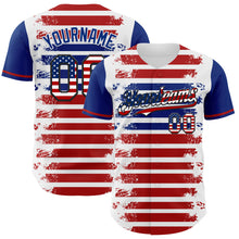 Charger l&#39;image dans la galerie, Custom White USA Flag Red Royal-Black 3D Gradient Retro Stripe American Flag Authentic Baseball Jersey
