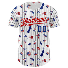 Загрузить изображение в средство просмотра галереи, Custom White Black Pinstripe Royal-Red 3D American Flag National Symbols Authentic Baseball Jersey
