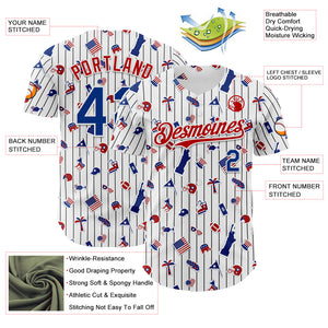 Custom White Black Pinstripe Royal-Red 3D American Flag National Symbols Authentic Baseball Jersey