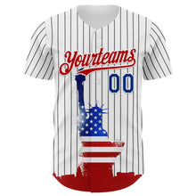 Charger l&#39;image dans la galerie, Custom White Black Pinstripe Royal-Red 3D American Flag Statue Of Liberty Authentic Baseball Jersey
