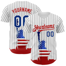 Charger l&#39;image dans la galerie, Custom White Black Pinstripe Royal-Red 3D American Flag Statue Of Liberty Authentic Baseball Jersey
