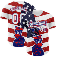Charger l&#39;image dans la galerie, Custom White Royal-Fire Red 3D Retro American Flag Salute Authentic Baseball Jersey
