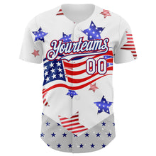 Charger l&#39;image dans la galerie, Custom White Royal-Fire Red 3D American Flag Stars Authentic Baseball Jersey
