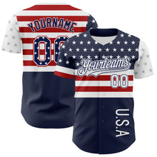 Charger l&#39;image dans la galerie, Custom Navy Star Red-White 3D American Flag Authentic Baseball Jersey
