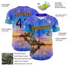 Загрузить изображение в средство просмотра галереи, Custom Blue Dark Purple-Gold 3D Pattern Design Manhattan Bridge New York Sunset Authentic Baseball Jersey
