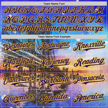 Загрузить изображение в средство просмотра галереи, Custom Blue Dark Purple-Gold 3D Pattern Design Manhattan Bridge New York Sunset Authentic Baseball Jersey

