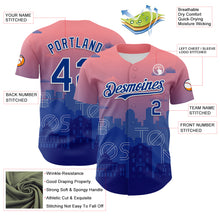 Load image into Gallery viewer, Custom Pink Royal Blue-White 3D Pattern Design Boston Cityscape Sunset Authentic Baseball Jersey
